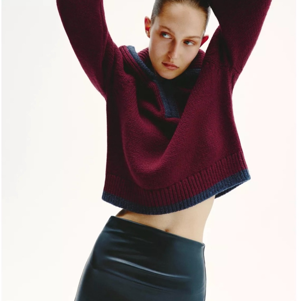 Zara Red Cowl Neck Sweater Cozy Knit